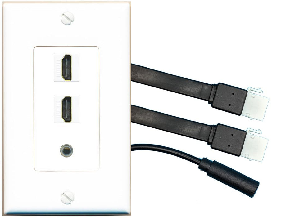 RiteAV 2 HDMI 3.5mm Wall Plate with Pigtail Dongle Extension White