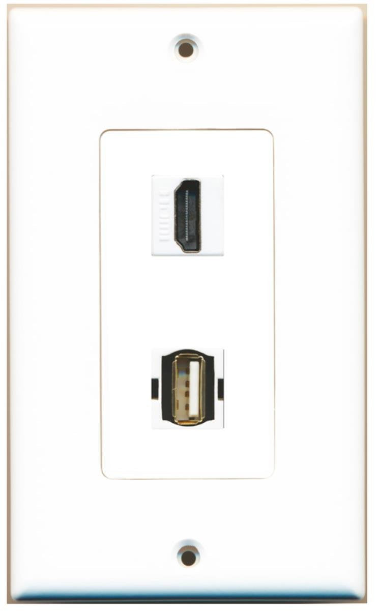 RiteAV 1 Port USB A-A 1 Port HDMI Wall Plate OVERSIZED White