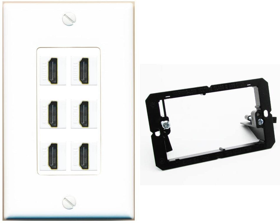 RiteAV HDMI Wall Plate 6 Port - 1 Gang w-Bracket [White/White]