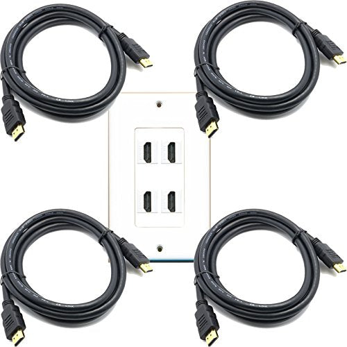 RiteAV 4 Port HDMI Female Jack Wall Plate OVERSIZED with 6ft HDMI Cables Included