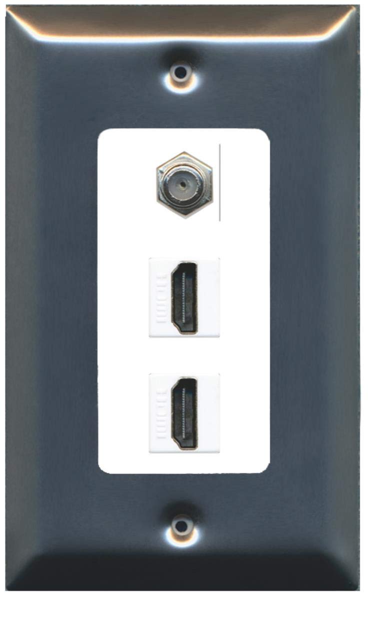 RiteAV - 2 Port HDMI 1 Coax Cable TV- F-Type Decorative Wall Plate - Brushed Nickel/White