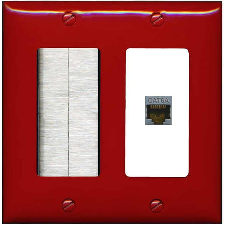 RiteAV 1 Port Cat6A Wall Plate - Brush [Red/White]