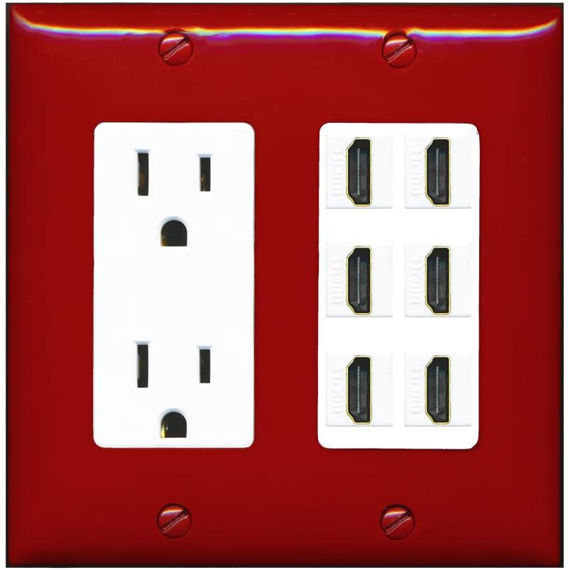 RiteAV HDMI Wall Plate 6 Port - Outlet [Red/White]