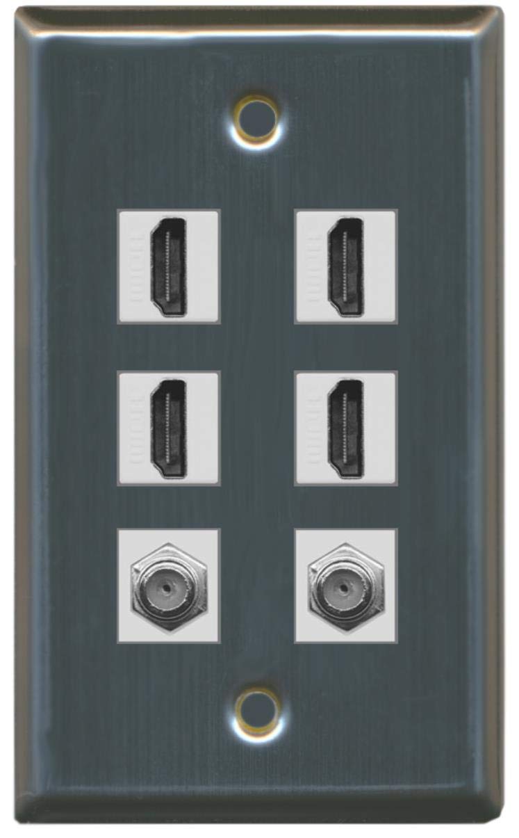 RiteAV - 4 HDMI and 2 - Coax Cable TV F Port Wall Plate - Stainless Steel/Gray