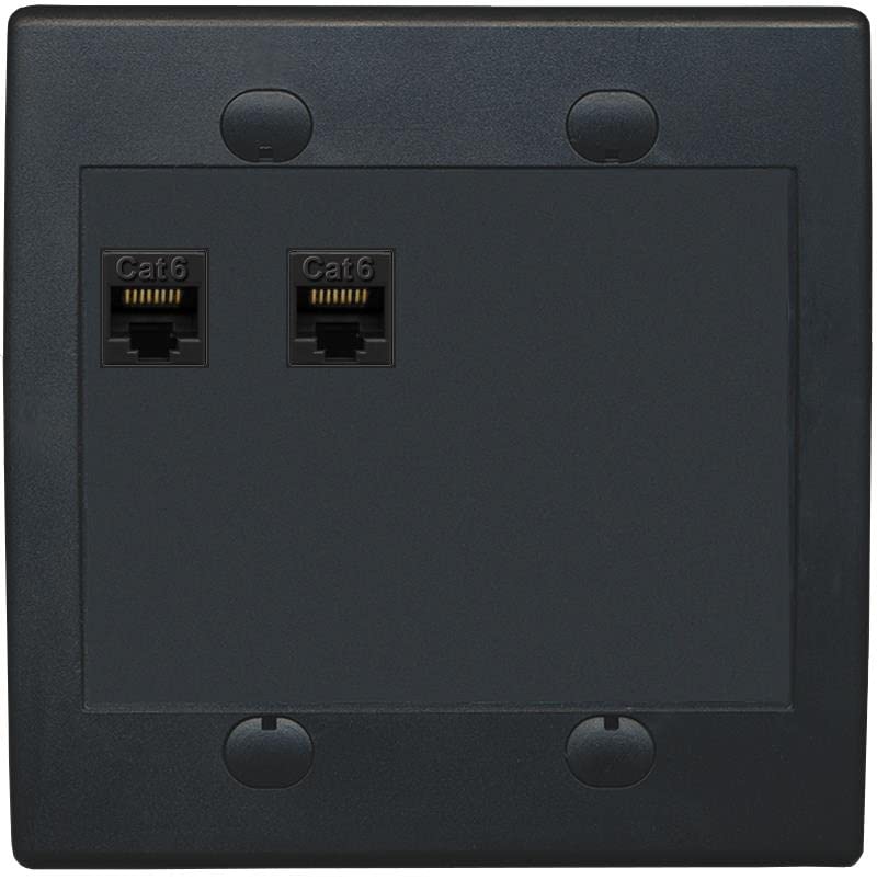 RiteAV 2 Port Cat6 Ethernet Wall Plate - Flat 2 Gang [Black/Black]