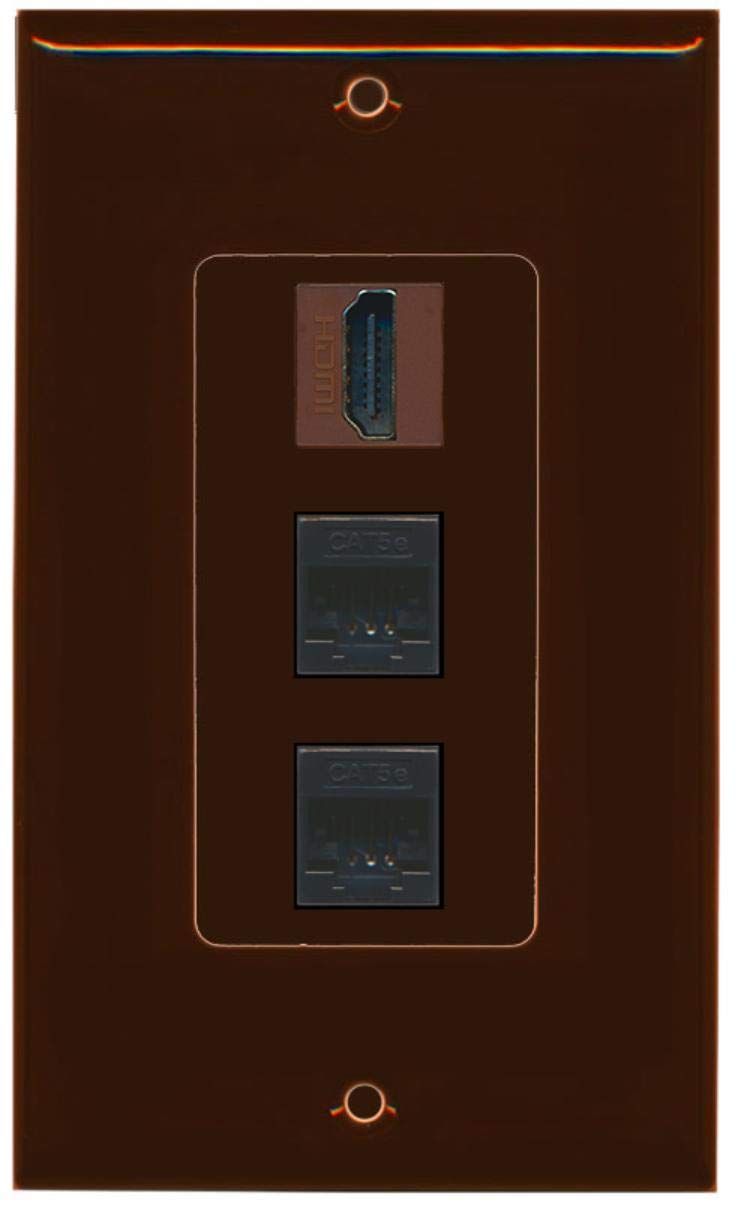 RiteAV - 1 HDMI and 2 Cat5e Ethernet Port Female Decorative Wall Plate - Brown - Bracket Included