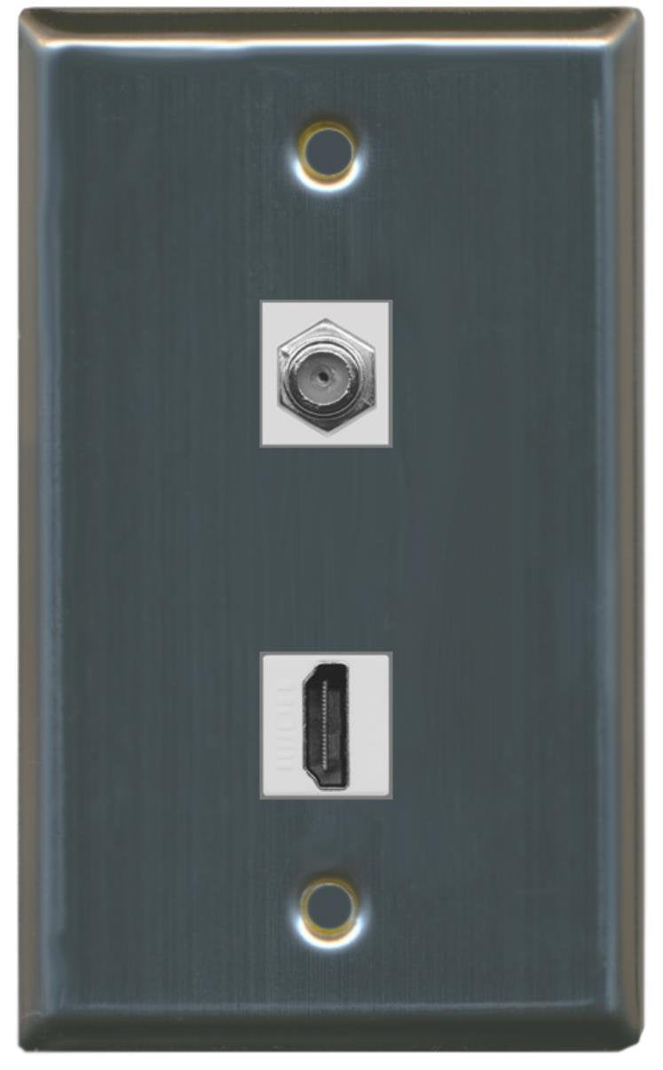RiteAV - Flat 1 Port HDMI 1 Port Coax Cable TV- F-Type Wall Plate - Stainless Steel/Gray