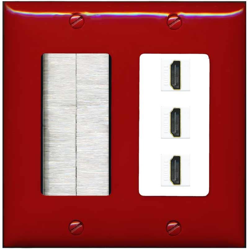 RiteAV 3 Port HDMI Wall Plate - Brush [Red/White]