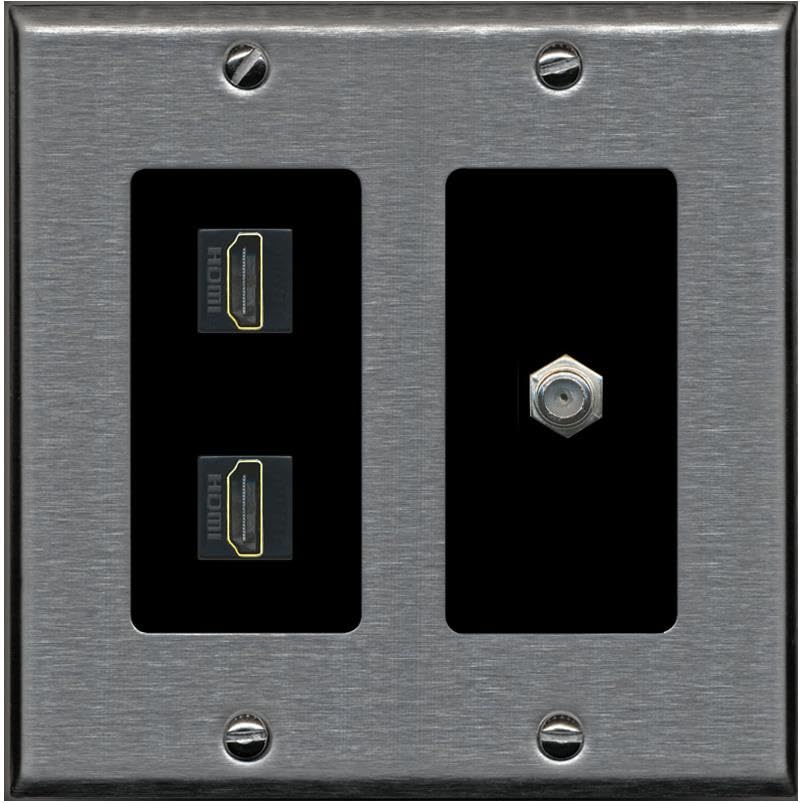 COAX 2 HDMI Wall Plate-2 Gang Stainless/Black