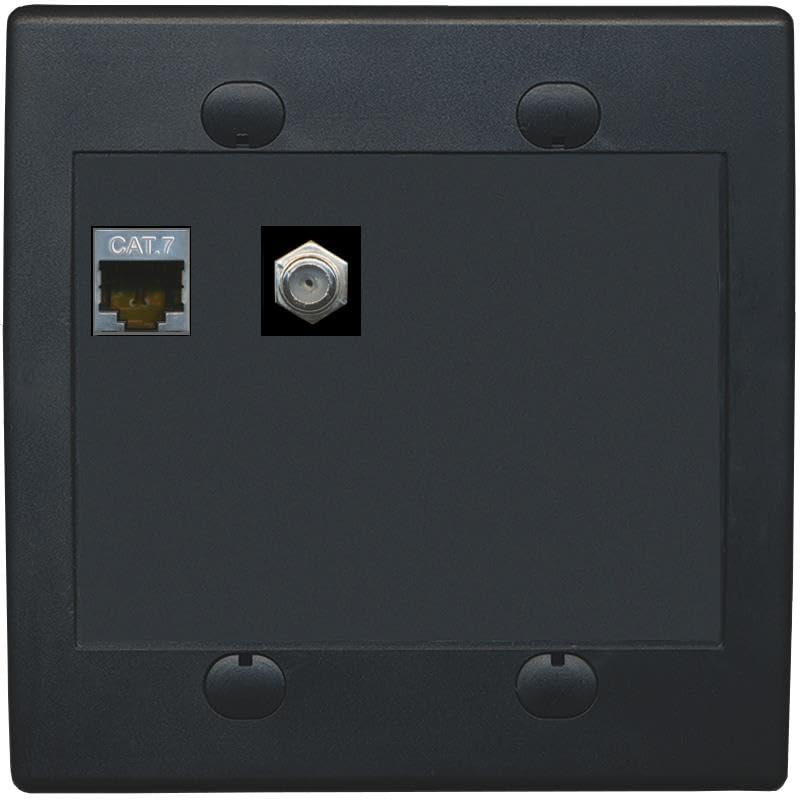 RiteAV Coax and Cat7 Wall Plate - Flat 2 Gang [Black/Black]