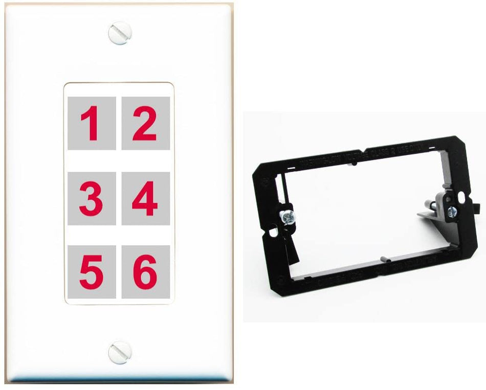 RiteAV 6 Port Custom Wall Plate - 1 Gang w-Bracket [White/White]