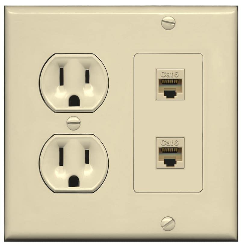 RiteAV 2 Port Cat6 Ethernet Wall Plate - Round Outlet [Ivory/Ivory]