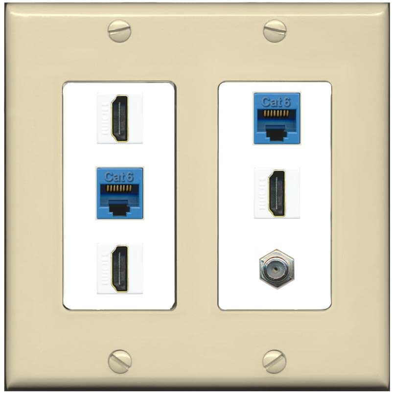 RiteAV 3 HDMI Wall Plate 2 Cat6 1 Coax - 2 Gang [Ivory/White]