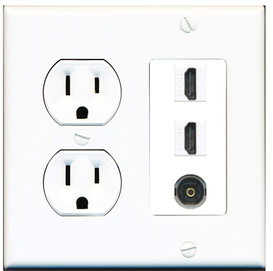 15 Amp Round Power Outlet 2 Port HDMI 1 Toslink-Optical-SPDIF Wall Plate