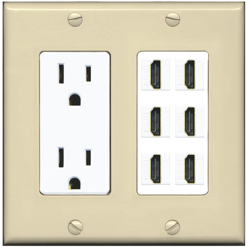 RiteAV HDMI Wall Plate 6 Port - Outlet [Ivory/White]