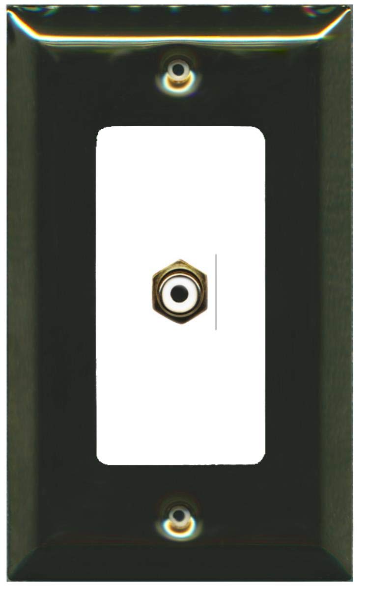 RiteAV - 1 RCA White for Subwoofer Audio Port Wall Plate Decorative - Brass/White