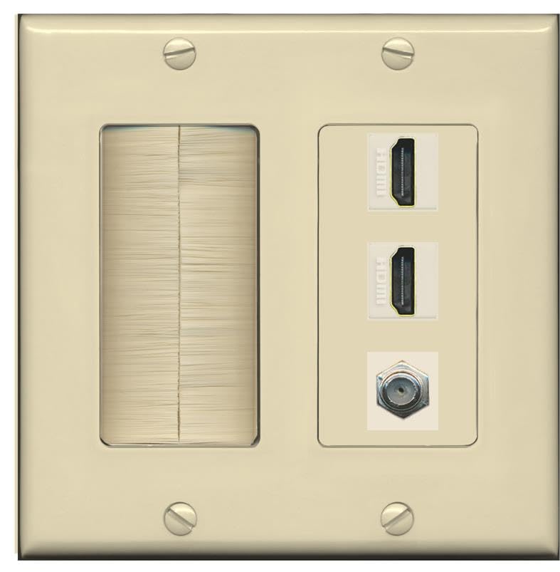 COAX 2 HDMI Wall Plate-Brush Ivory/Ivory