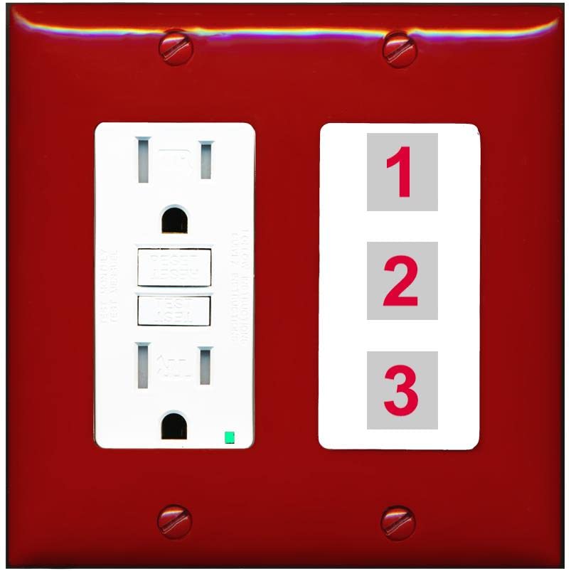 RiteAV Custom Wall Plate 3 Port - GFCI [Red/White]