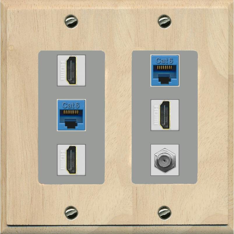 RiteAV 3 HDMI Wall Plate 2 Cat6 1 Coax - 2 Gang [Wood/Gray]