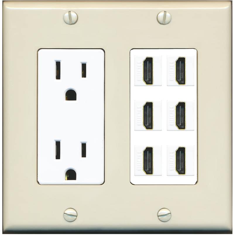 RiteAV HDMI Wall Plate 6 Port - Outlet [Light-Almond/White]