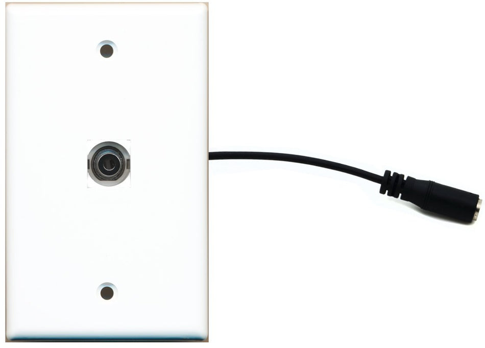 RiteAV (1 Gang Flat) 3.5mm Wall Plate w/Pigtail Extension Cable White