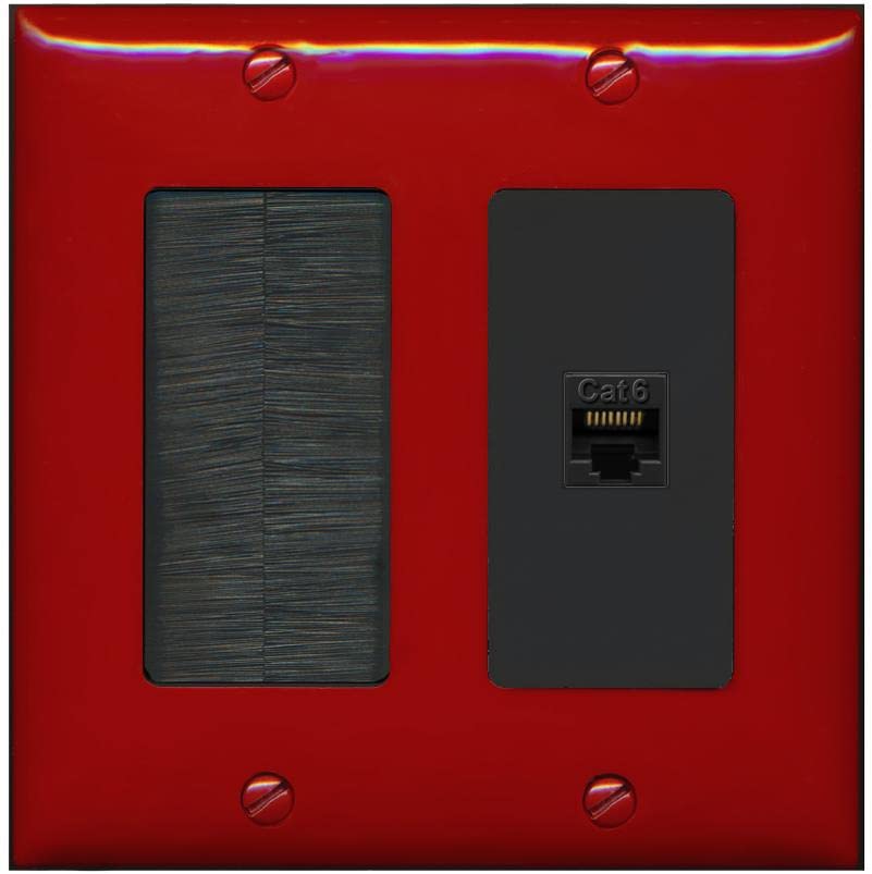 RiteAV 1 Port Cat6 Ethernet Wall Plate Female-Female - Brush [Red/Black]