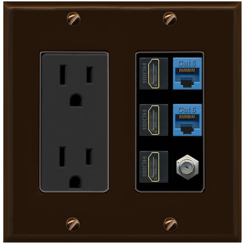 RiteAV 3 HDMI Wall Plate 2 Cat6 1 Coax - Outlet [Brown/Black]