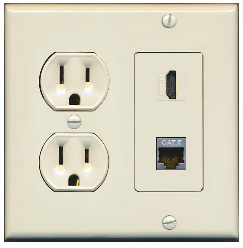 RiteAV HDMI and Cat7 Wall Plate - Round Outlet [Light-Almond]