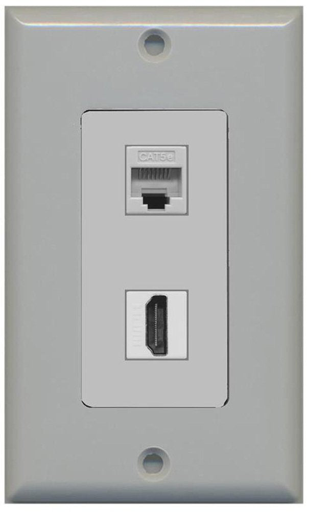 RiteAV - 1 Cat5e Ethernet and 1 HDMI Decorative Wall Plate - Gray - Bracket Included