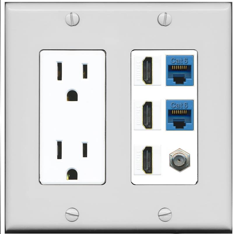 RiteAV 3 HDMI Wall Plate 2 Cat6 1 Coax - Outlet [Gray/White]