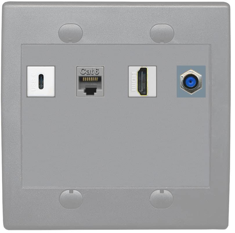 RiteAV USBC HDMI Cat6 Coax F81 Wall Plate - Flat 2 Gang [Gray/Gray]