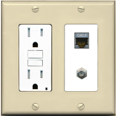 RiteAV Coax and Cat7 Wall Plate - GFCI [Ivory/White]