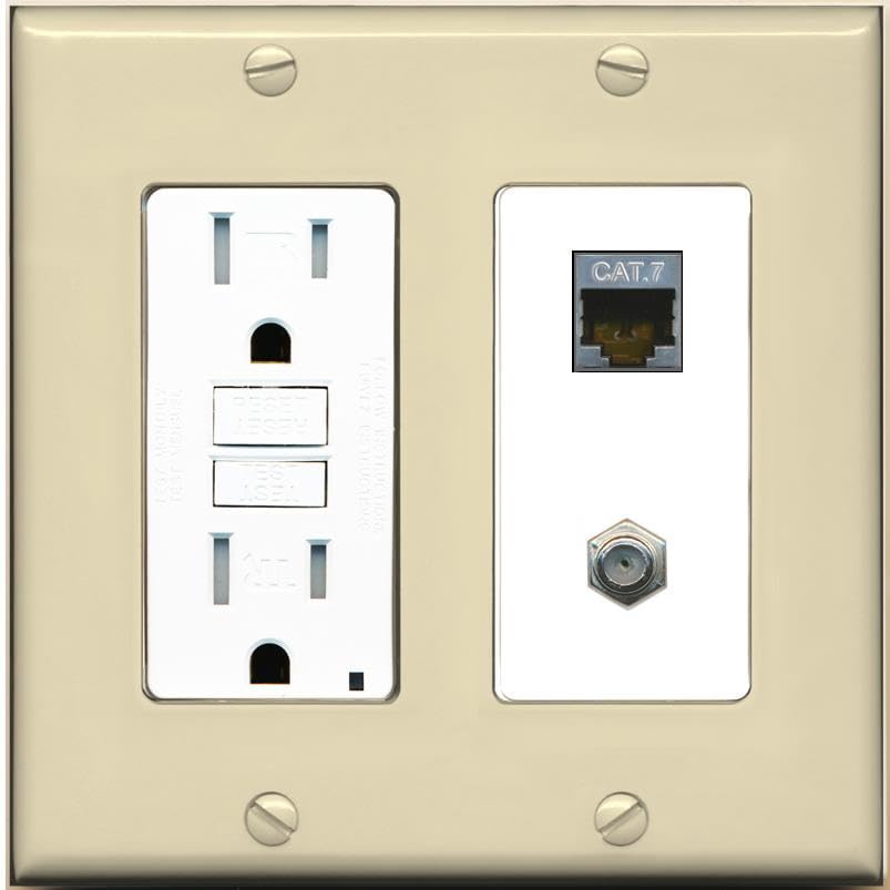 RiteAV Coax and Cat7 Wall Plate - GFCI [Ivory/White]