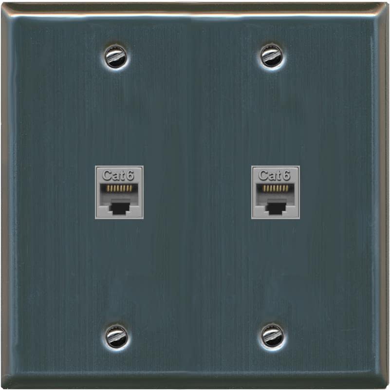RiteAV 2 Port Cat6 Ethernet Wall Plate - Flat 2 Gang [Stainless Steel]