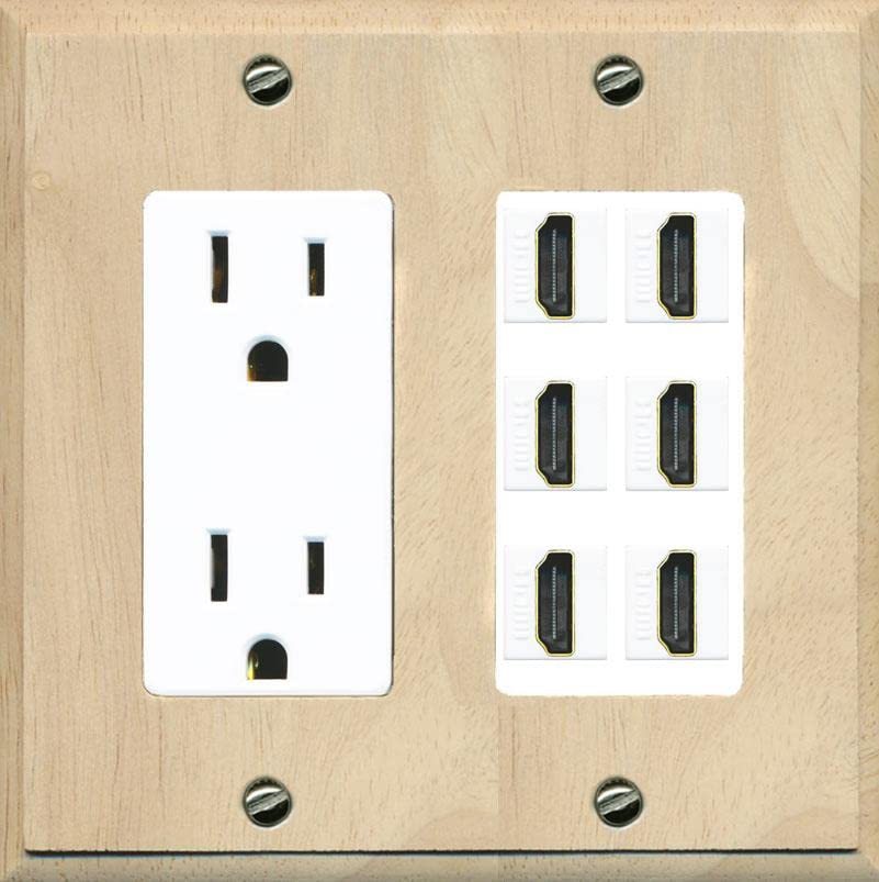 RiteAV HDMI Wall Plate 6 Port - Outlet [Wood/White]