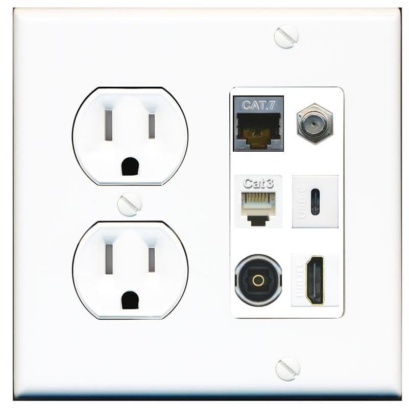 CAT7 COAX HDMI PHONE TOSLINK USBC Wall Plate-Tamper Proof White