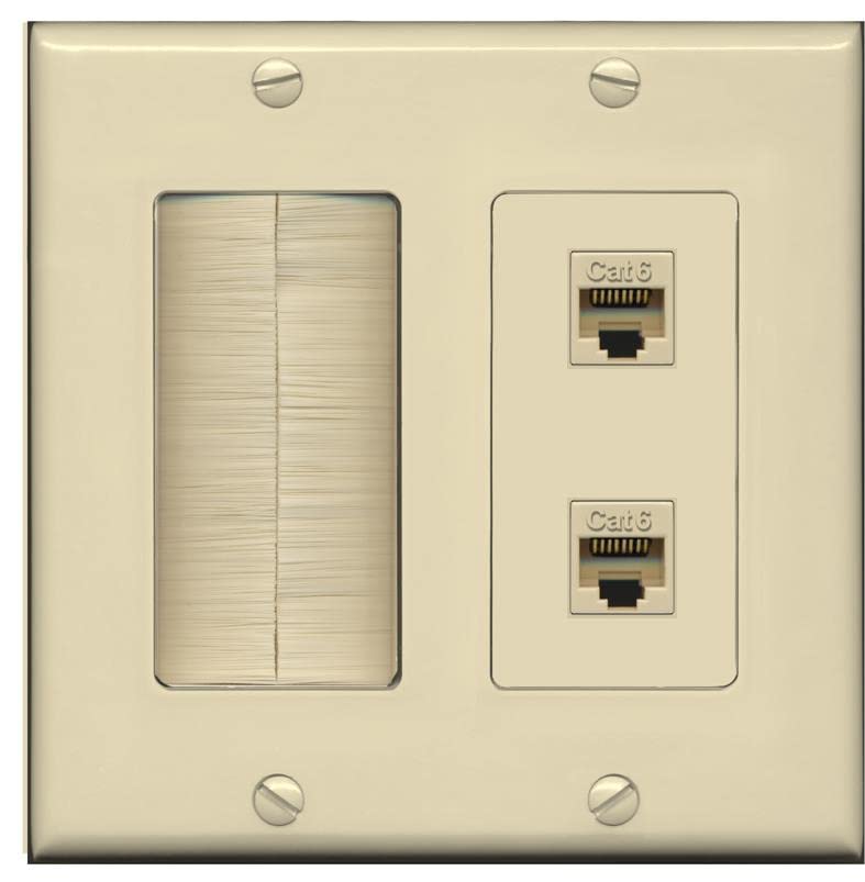 RiteAV 2 Port Cat6 Ethernet Wall Plate - Brush [Ivory/Ivory]