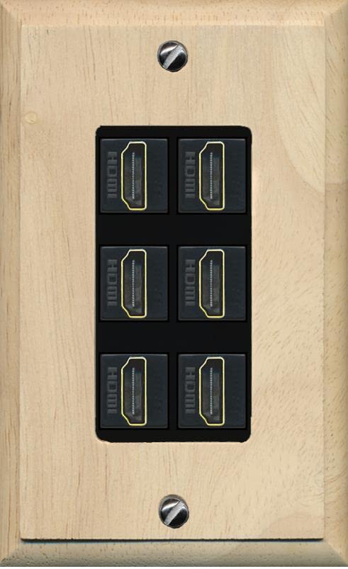 RiteAV HDMI Wall Plate 6 Port - 1 Gang [Wood/Black]