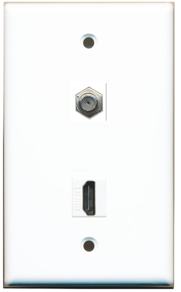 RiteAV - Flat 1 Port HDMI 1 Port Coax Cable TV- F-Type Wall Plate - White