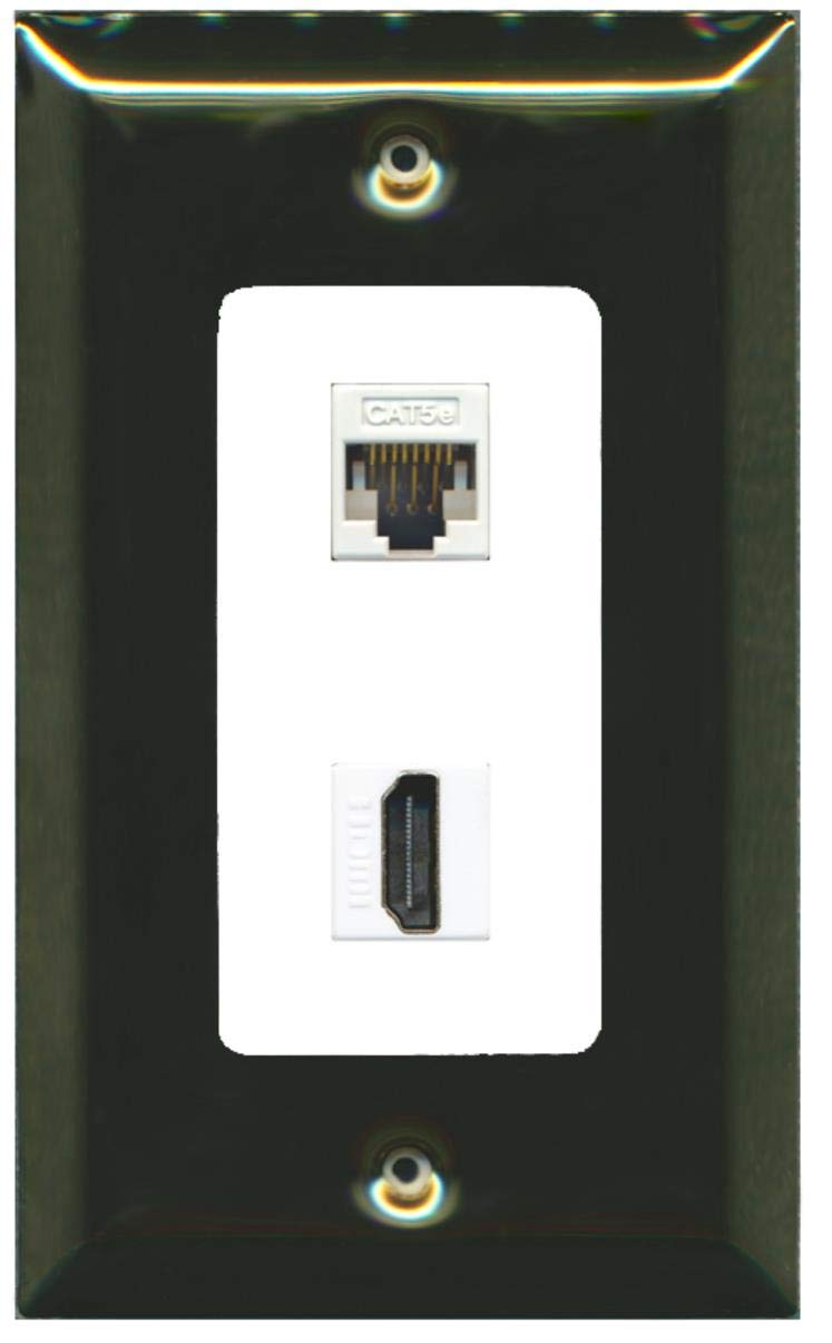 RiteAV - 1 Cat5e Ethernet and 1 HDMI Decorative Wall Plate - Brass/White