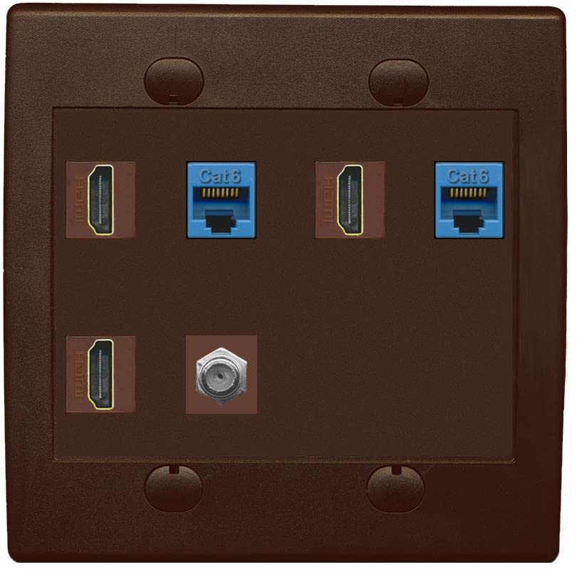 RiteAV 3 HDMI Wall Plate 2 Cat6 1 Coax - Flat 2 Gang [Brown/Brown]