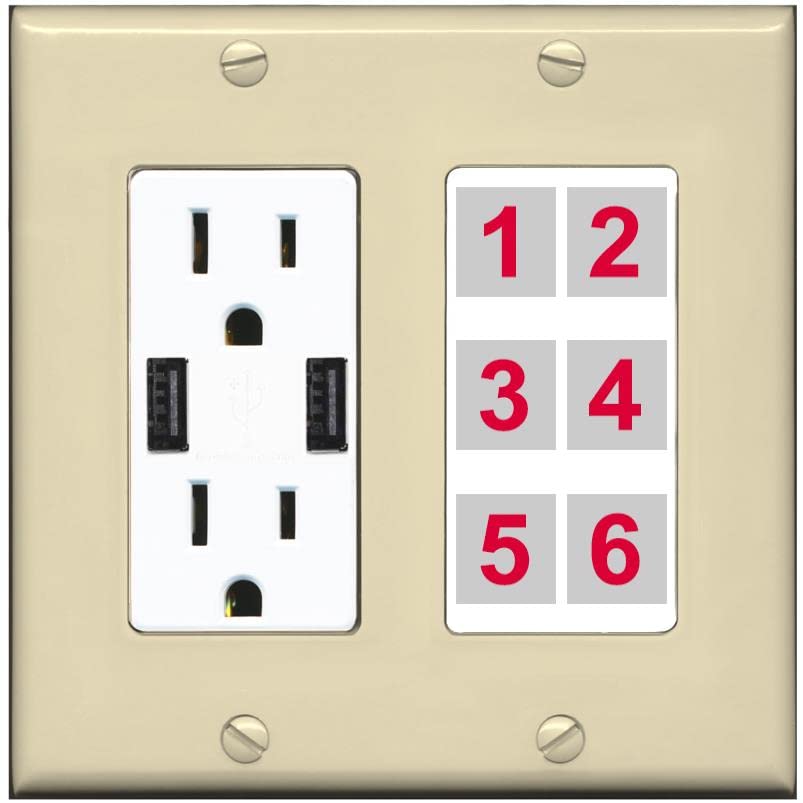 RiteAV 6 Port Custom Wall Plate - USB Charger [Ivory/White]