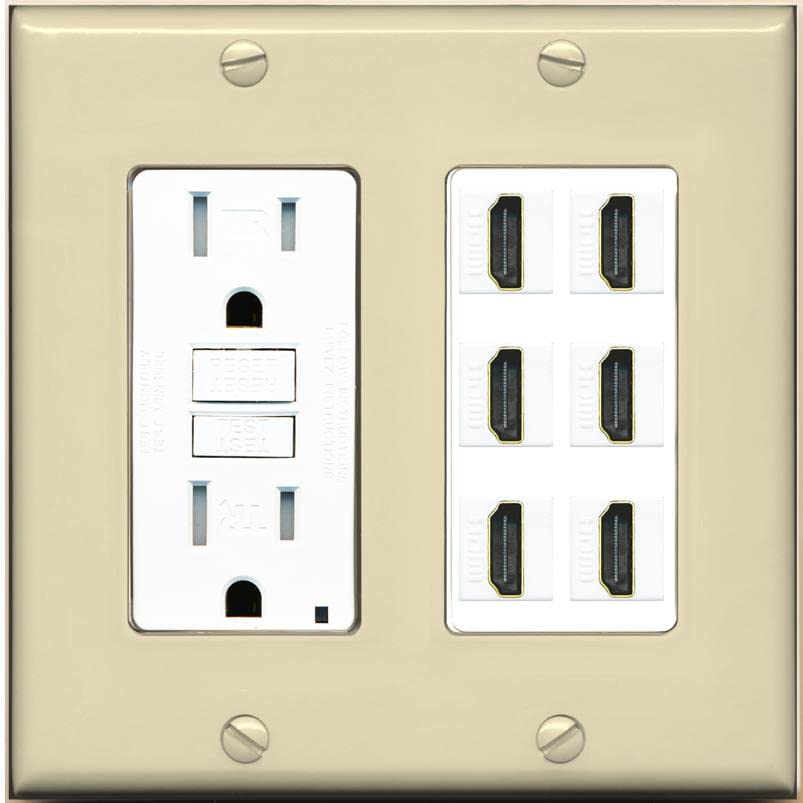 RiteAV HDMI Wall Plate 6 Port - GFCI [Ivory/White]