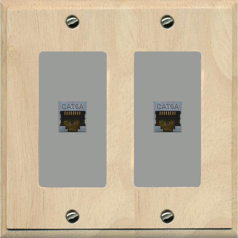 RiteAV 2 Port Cat6A Wall Plate - 2 Gang [Wood/Gray]
