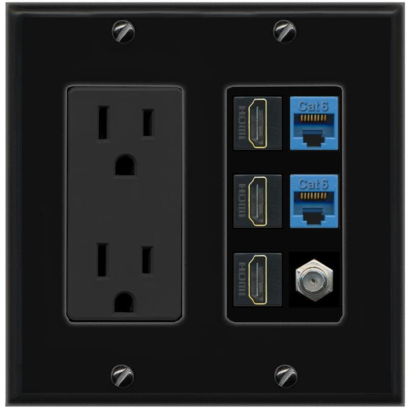 RiteAV 3 HDMI Wall Plate 2 Cat6 1 Coax - Outlet [Black/Black]