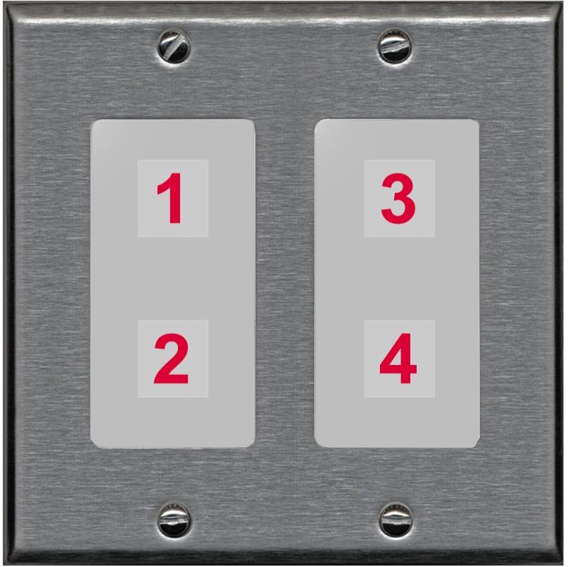 RiteAV Custom 4 Port Custom Wall Plate - 2 Gang [Stainless/Gray]