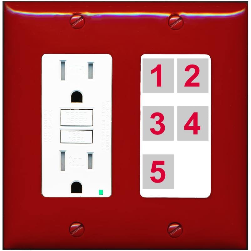 RiteAV Custom Wall Plate 5 Port - GFCI [Red/White]