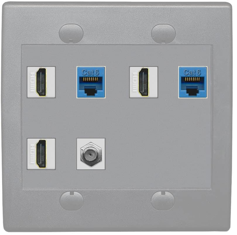 RiteAV 3 HDMI Wall Plate 2 Cat6 1 Coax - Flat 2 Gang [Gray/Gray]