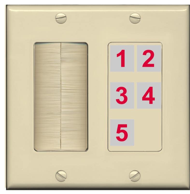 RiteAV Custom Wall Plate 5 Port - Brush [Ivory/Ivory]