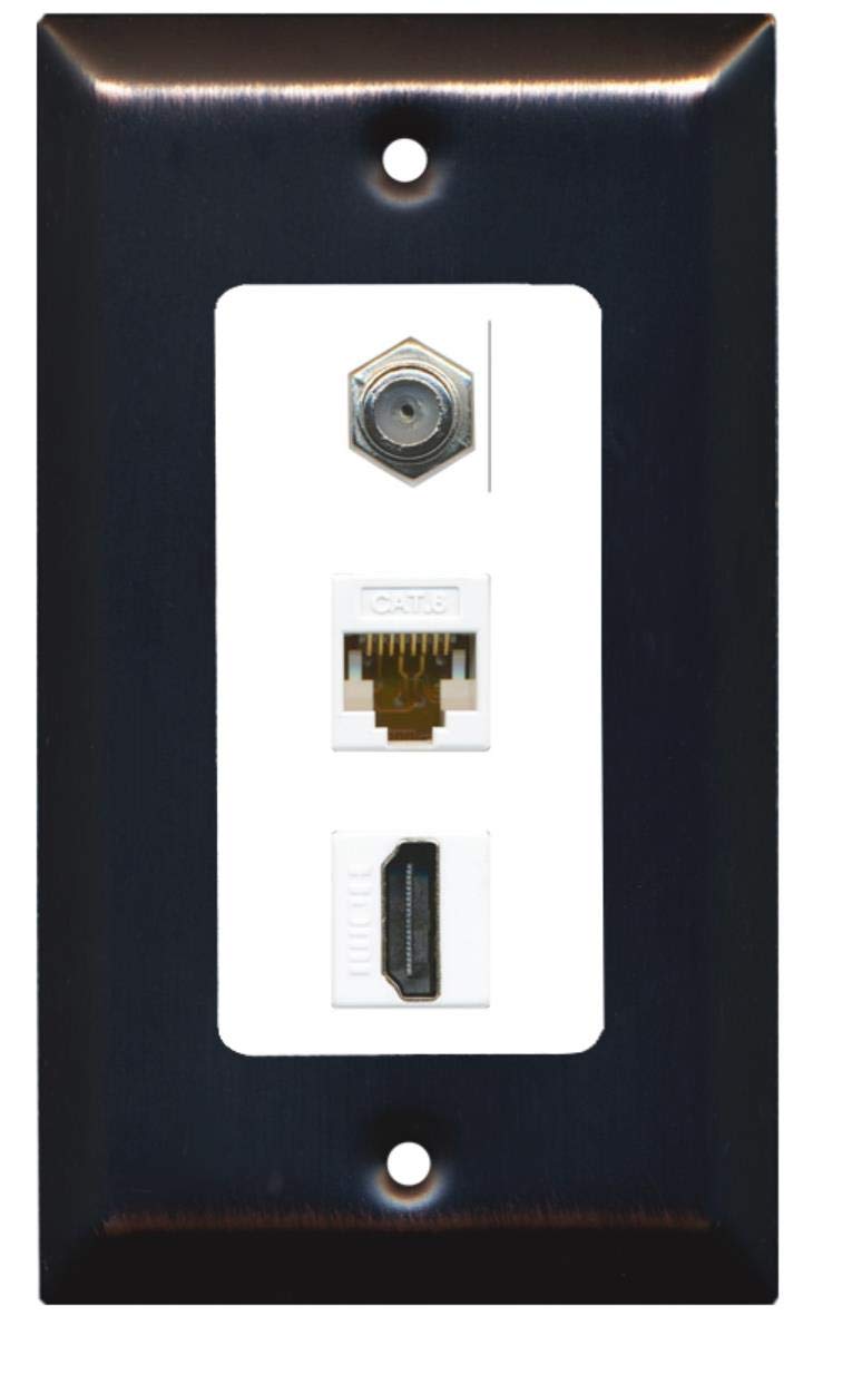 RiteAV Decorative 1 Gang Wall Plate Coax Cat6 HDMI - Bronze/White